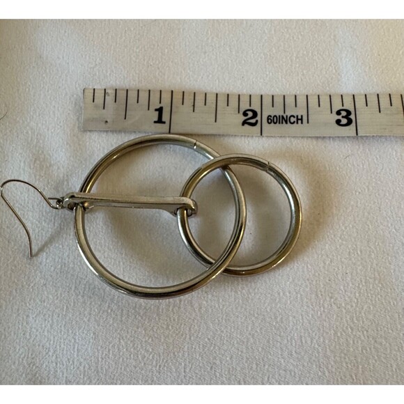 Open Circle Drop Earrings Silver Tone Large Chunky Fashion Geometric Earrings - Picture 6 of 6